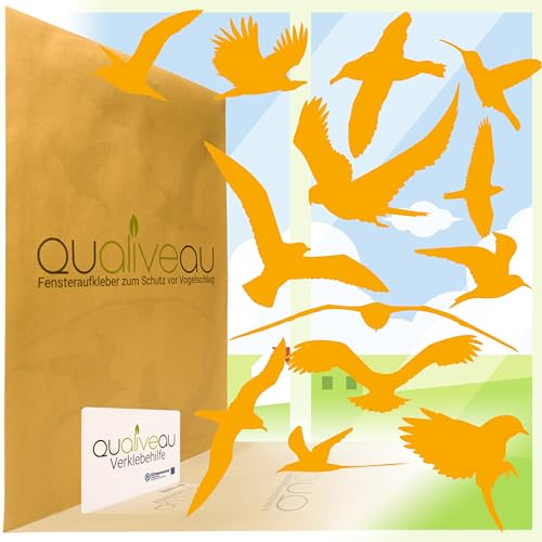 Qualiveau® 12-30cm Große Fensterbilder Aufkleber zum Schutz vor Vogelschlag, Komplettset mit Verklebehilfe, Orange von QUALIVEAU