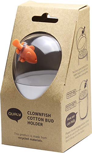QUALY Wattestäbchenhalterung Clownfisch, Kunststoff, Behälter Weiß, Deckel Transparent, Fisch Orange, ca. Ø 7 x 11 cm von QUALY