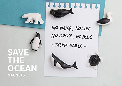 QUALY Save The Ocean Magnete 6 Stück im Set Meerestiere Deko Schwarz/Weiß, ca. 2.5cm umweltfreundliche Herstellung. Notizen-Halter, Büro, Geschenk, Weihnachten von QUALY