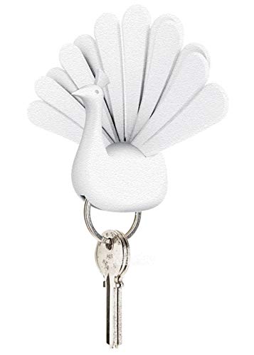 QUALY Schlüsselhalter Pfau, mit flexiblen Federn in weiß Ca. 10cm von QUALY