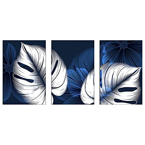 QUANHUA Bilder Wand-Kunst-Zusammenfassung Blau Weiß Pflanze Blatt Poster drucken Moderne Wohnkultur Leinwand-Malerei Nordic Wohnzimmer Dekor Cuadros,30x40cmX3 No ramed von QUANHUA
