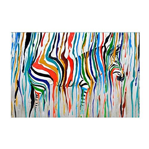 QUANHUA Handgemalte Ölgemälde auf Leinwand, Bilder abstraktes Tier buntes Zebra, Kunstwerk, Wohnzimmer Schlafzimmer Dekoration, Wandkunst, Rahmen,A,20" x 27.5" (50cm x 70cm) von QUANHUA