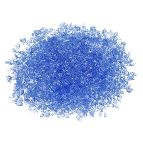 QUARKZMAN 1 Pfund Feuer Glas Felsen 3-6mm Hoch Glanz Reflektierend Feuerstelle Glas für Kamin Feuerstelle Tisch Zuhause Garten Dekoration Vase Füller Landschaftsgestaltung Blau von QUARKZMAN