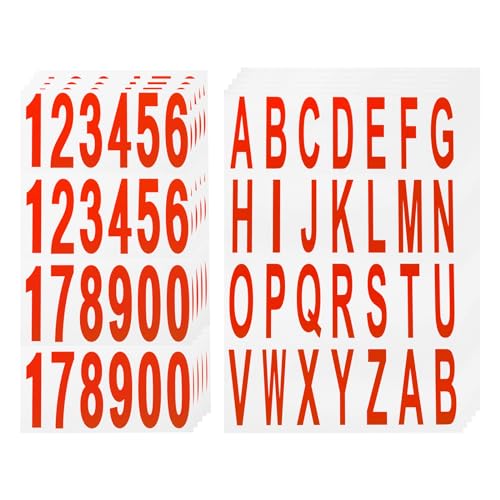 QUARKZMAN 10 Blatt Briefkasten Zahlen und Buchstaben reflektierende Vinyl wasserdichte Nummern- und Buchstaben-Aufkleber für den Innen- und Außenbereich, rot auf weiß von QUARKZMAN