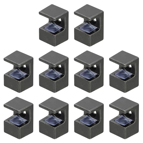 QUARKZMAN 10 Stk. Glasregalhalter, Zinklegierung Regalclips Klemmen Quadratische Form Glas Halterung Stützhalter für 9mm Glas Acryl Holz, Schwarz von QUARKZMAN