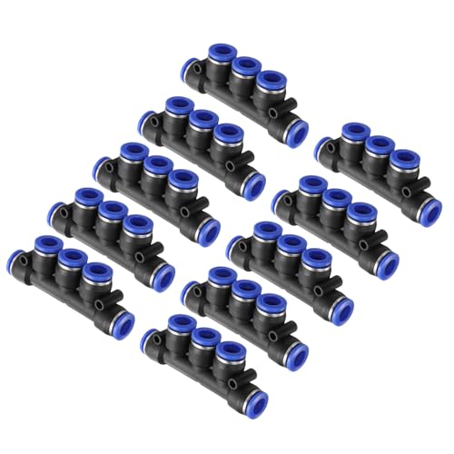 QUARKZMAN 10 Stück Inline-Verteiler-Verbindungsstück 8mm(5/16") OD 5-Wege-Kunststoff-Pneumatik-Schnellverbindungsrohrverschraubungen Push-Lock-Schnellkupplungen von QUARKZMAN