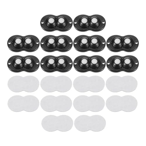 QUARKZMAN 10 Stück Mini Selbstklebende Lenkrollen, 52x29mm 360° Drehbare Schwenkrollen Kleine Rollen für Kleine Geräte Aufbewahrungsbox Mülleimer - Nylonkugeln (Schwarz) von QUARKZMAN