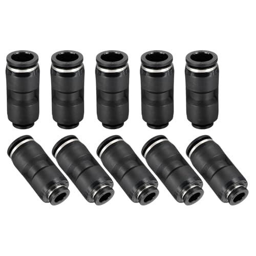QUARKZMAN 10 Stück Push To Connect Fittings Reduzierung 1/2" Tube OD x 5/16" Tube OD Gerader Pneumatischer Schnellverbinder Für Wasser Öl Gas Luft Schlauchleitung Rohr Schwarz von QUARKZMAN