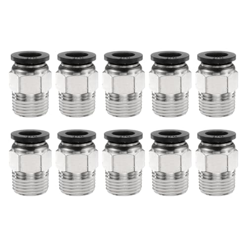 QUARKZMAN 10 Stück Pneumatik Steckverbinder, Schlauchverbinder 3/8" Rohr OD x 3/8 Zoll NPT Gewinde Männlicher Gerader Schnellsteckverbinder Push to Connect Fittings für Bremssysteme, Schwarz von QUARKZMAN
