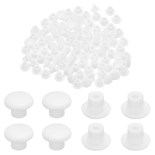 QUARKZMAN 100 Stück Kunststofflochstopfen, 5 mm (3/16 Zoll) Weiße Schraubenkappenabdeckung Snap in Verriegelung Runder Knopfoberteil Regalstopfen für Schrank Schrank Bücherregal Möbel von QUARKZMAN