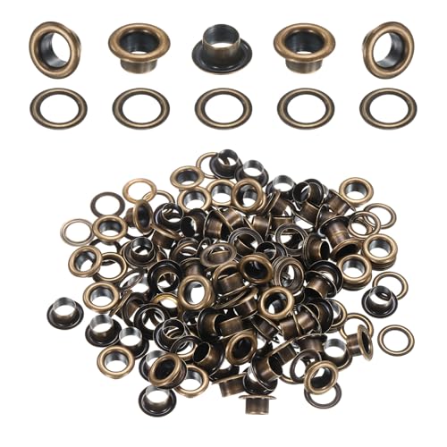 QUARKZMAN 100 Stück Ösen 6 mm Innen-Ø Messing Ösen Metallösen Rostfrei Planenösen Grommet Kit mit Unterlegscheiben Eyelets für Banner Leder Schuhe Handtaschen Vorhänge Bastel, Braun von QUARKZMAN