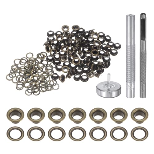 QUARKZMAN Grommet Werkzeug Kit, 100 Pcs 4mm Ösen mit 2 Ösenzange & 1 Scheiben Set, Metallösen Kupfer Tülle Stanzwerkzeug für Stoff Planen Leder Gewebe Vorhang Poolabdeckung, Bronze von QUARKZMAN
