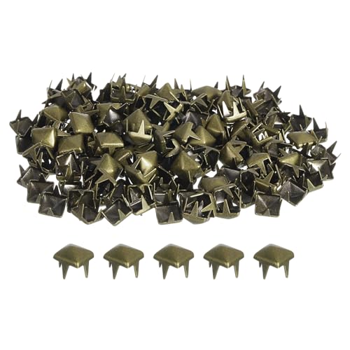 QUARKZMAN 100 Stück Pyramiden Nieten für Kleidung, 5mm 4 Zacken Quadratnieten, Bronze Metall Pyramidenstollen Handwerk, Punk Rock Nagelkopf Spots für Kleidungstasche Lederschuhe von QUARKZMAN