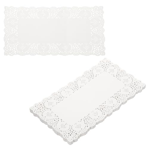 QUARKZMAN 100 Stück Tortenunterlage 19x30cm Rechteckig, Dekoratives Einweg-Tischset aus Spitzenpapier für Kuchen Desserts Lebensmitteldekoration Hochzeit Geburtstag, Weiß von QUARKZMAN