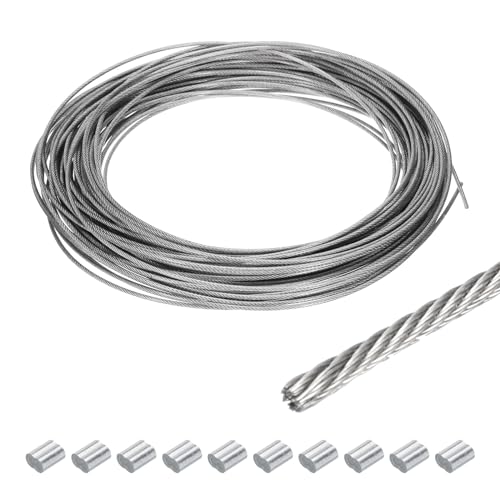 QUARKZMAN 100Ft(30M) Draht Seil 304 Edelstahl Stahl Kabel 5/64"(2mm) Vinyl Beschichtet mit 10Stk Aluminium Ärmel zum Hängen Wäscheleinen Heben Silber Ton von QUARKZMAN