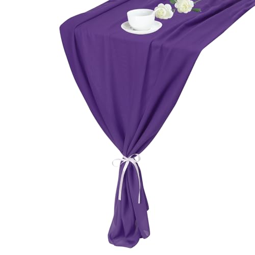 QUARKZMAN 10FT Dunkellila Chiffon Tischläufer 27,5" x 118" Leichte und Elegante romantische transparente Tischdekoration für Hochzeitsfeierdekoration von QUARKZMAN