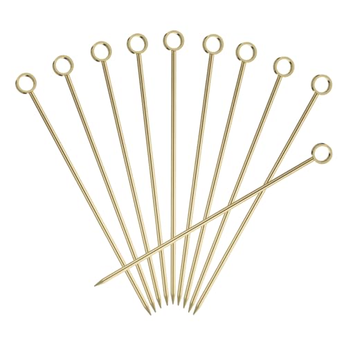 QUARKZMAN 10Stk Edelstahl Cocktail Zahnstocher 4.25" Metall Cocktail Spieße Obst Sticks Wiederverwendbar Lang Martini Spieße Cocktail Spieße für Party Getränke Appetitanreger Gold Kreis von QUARKZMAN