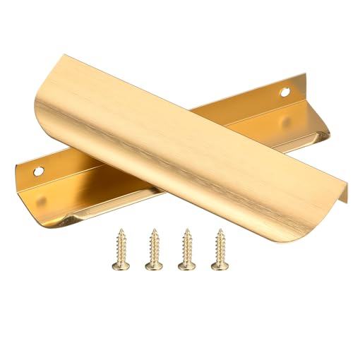 QUARKZMAN 10Pcs Möbelgriffe Profilgriff Versteckte Schrankgriffe 128mm Bohrabstand Alu Fingerkanten-Zuggriffe Schubladengriffe Küchengriffe für Kleiderschrank Tür Schubladen, Gold von QUARKZMAN