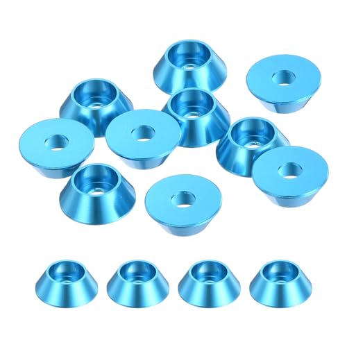QUARKZMAN 10er Set M3 Kegelbecher-Unterlegscheiben, eloxierte Aluminium-Dichtungen Kegel Senkkopf-Unterlegscheiben für Schraube RC/FPV/Drone/Mechanische Zubehörteile Modellteile (Hellblau) von QUARKZMAN