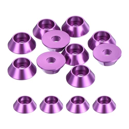 QUARKZMAN 10er Set M3 Kegelbecher-Unterlegscheiben, eloxierte Aluminium-Dichtungen Kegel Senkkopf-Unterlegscheiben für Schraube RC/FPV/PC/Drone/Mechanische Zubehör-Modellteile (Lila) von QUARKZMAN
