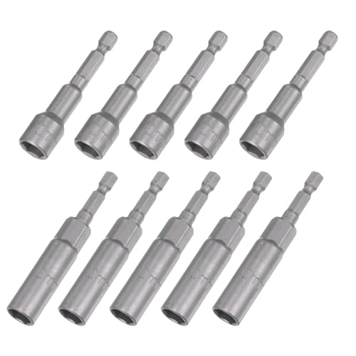 QUARKZMAN 10mm Sechseckig Tief Steckdose 80mm/3.15" 10mm Mutternsetzer Treiber Bohrspitze Magnetisch 65mm/2.56" 1/4" Sechskant Schaft Schnellwechsel Schlagbohrer Bit Set Steckschlüssel Set von QUARKZMAN