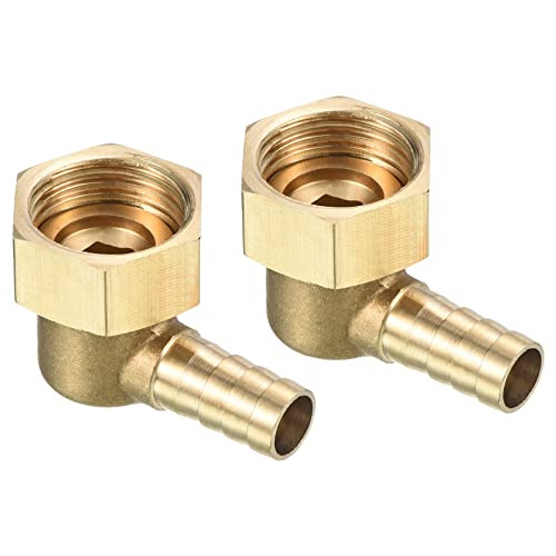 QUARKZMAN 10mm Widerhaken zu G1/2 Innengewinde Rohr x 2Stk. Messing Ellbogen Widerhaken Schlauch Fitting Schwenkmutter Rohranschluss für Luft Wasser Kraftstoff Pneumatischer Schlauch Gold von QUARKZMAN