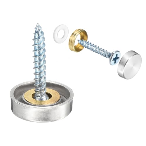 QUARKZMAN 12 Stück Spiegelschrauben, Edelstahl Zierschrauben dekorative Abdeckkappen, Spiegel-Schraubenbefestigungen für Schildwerbung, Hardware-Bau, 16mm Durchmesser, Silber von QUARKZMAN