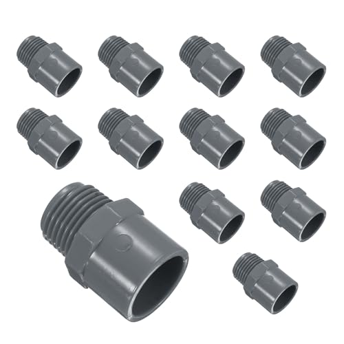 QUARKZMAN 12 Stück Union PVC Rohrfitting 1/2" Männlicher Adapter Gewindeverbinder Rohr Waschbecken Abflussadapter zum Verbinden von Rohren, Grau von QUARKZMAN