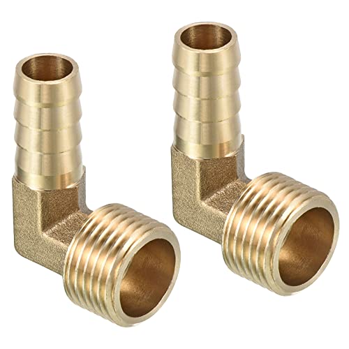 QUARKZMAN 12mm Widerhaken zu 1/2" PT Außengewinderohr x 2Stk. 90 Grad Ellbogen Messing Stachelschlauchverschraubung für Luft Wasser Kraftstoff Pneumatikschlauch Gold von QUARKZMAN