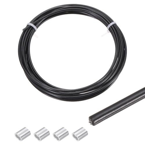 QUARKZMAN 16Ft(5M) Drahtseil 304 Edelstahlkabel 1/8"(3mm) Vinylbeschichtet mit 4 Aluminiumhülsen zum Aufhängen, Wäscheleinen, Heben Schwarz von QUARKZMAN