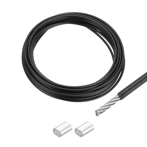 QUARKZMAN Drahtseil Edelstahl 5M x 2,5 mm Stahlseil PVC ummantelt mit 2 Aluminiumhülsen Sicherungsdraht Aufhänger für Bilder Vorhang Geländer Outdoor Gartenmöbel Sonnensegel, Schwarz von QUARKZMAN