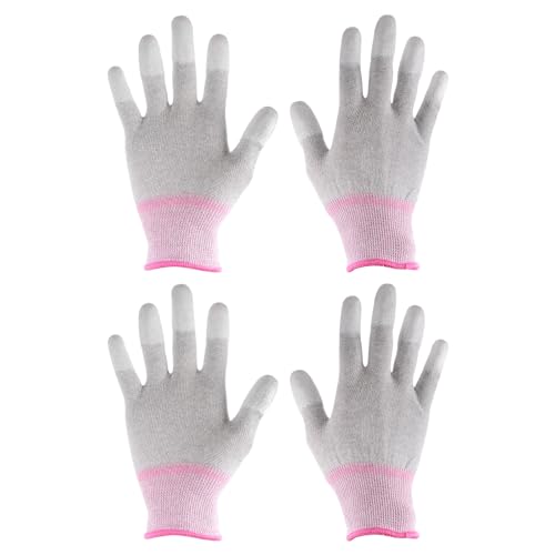 QUARKZMAN 2 Paar antistatische ESD-Handschuhe, 19 cm, Overlock-Kante, hochbeständige Carbonfaser-Computerhandschuhe für die Installation und Reparatur von PC-Computerelektronik (klein), Pink von QUARKZMAN