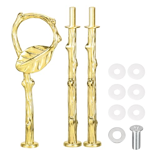 QUARKZMAN 2 Set 3-Stöckiger Cupcake Ständer Hardware Griffe Aluminium Legierung Kuchen Teller Ständer Griff Beschläge mit Schrauben für Selbstgemachte Obst Teller Kuchen Ständer Blatt Gold von QUARKZMAN
