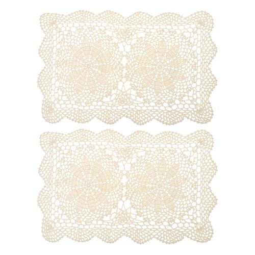 QUARKZMAN 2 Stück 17x11 Zoll Handgemachte Häkeldeckchen, Polyester-Baumwolle Tischplatzsets Rechteckige Tisch-Häkelplatzsets für Esstisch Küche Partys, Beige von QUARKZMAN