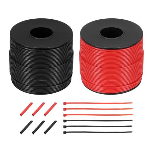 QUARKZMAN 2 Stück 28 AWG Silikon Elektrokabel Spule 28 Gauge 91.4m/300ft Verzinnte Kupfer Elektrokabel Mit Schrumpfschlauch & Kabelbinder Für Automotive RV Wechselrichter Rot & Schwarz von QUARKZMAN