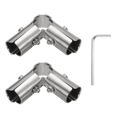 QUARKZMAN 2 Stück 90 Grad Strukturelle Rohrverbinder 3-Wege-Endschienenklemme mit Schraubenschlüssel Edelstahl-Eckrohrarmaturen für Regal Gartenstütze 1" Passend für Rohrdurchmesser, Silber von QUARKZMAN