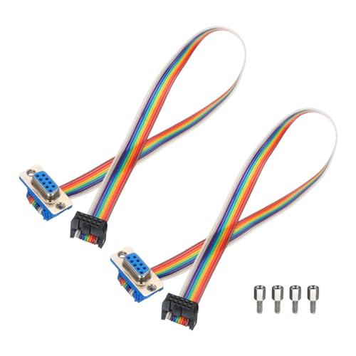 QUARKZMAN 2 Stück IDC Regenbogenkabel Flachbandkabel FC-Weiblich zu DB9 Weiblich 11,8 Zoll Länge 2,54 mm Rastermaß Breadboard Jumper Kabel für elektronische Projekte von QUARKZMAN