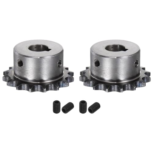 QUARKZMAN 2 Stück ISO/DIN 06B-1 Rollenkettenrad B-Typ 14mm Bohrung, 3/8" Teilung, A3-Stahl Einzelstrang Rollenkettenrad gehärtet 16 Zähne von QUARKZMAN