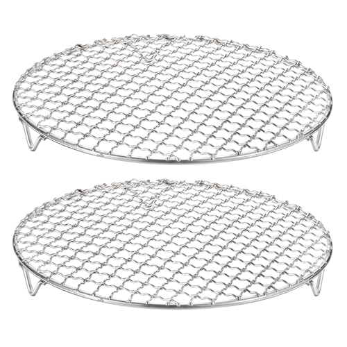 QUARKZMAN 2 Stück Rund Abkühlgitter Edelstahl 24cm, Unverzichtbares Grillzubehör Mit 2cm Füßen, Wellenförmiges Gitter, Polierte Oberfläche, BBQ-Grillbesteck von QUARKZMAN