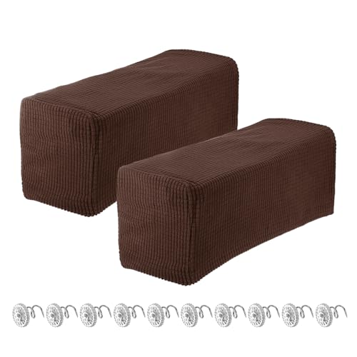 QUARKZMAN 2 Stück Stretch-Armlehnenbezüge für Stühle/Sofas, Sofabezüge für Armlehnen mit Drehstiften, Möbelschutzbezüge für Sofa Sessel, Braun von QUARKZMAN
