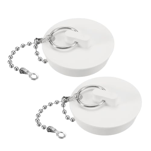 QUARKZMAN 2 Stück Wannenstöpsel, Badewannenstöpsel aus Gummi, 1-5/8 Zoll, Abflussstöpsel für Küchenspüle, Badezimmer-Abflussstöpsel mit Zugring und 15 Zoll Perlenkette, weiß von QUARKZMAN