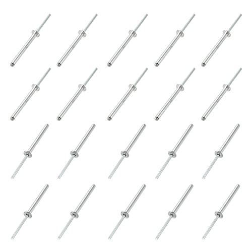 QUARKZMAN 20 Stück Aluminium Stahl Offene Endniete 4mm x 40mm Blindniete für Metall und Kunststoff und Leder, [Silberton] von QUARKZMAN