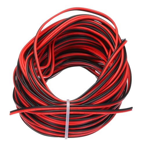 QUARKZMAN 24 AWG 2-adriges paralleles PVC-Kabel, 15 Meter lang, 0,063 Zoll Durchmesser, rot schwarz flexibles Kabelverlängerungskabel 300V für LED RGB Kabel, interne Verkabelung von QUARKZMAN