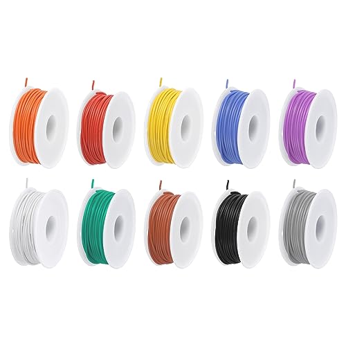 QUARKZMAN 24AWG Kabel Elektrischer Draht 0,21 mm² Verzinntes Kupferkabel 15 Meter Stromkabel 10 Farben, Hohe Temperatur Leitung Erdkabel Litzenkabel Verlängerungskabel für Kfz Kabelkanal von QUARKZMAN