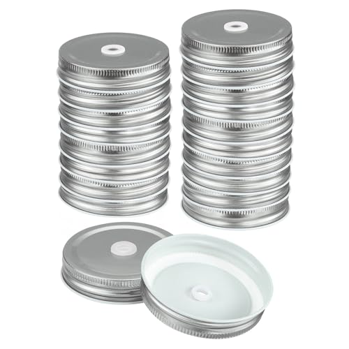 QUARKZMAN 24 Stück Einmachdeckel mit Strohhalmloch, 70 mm Weißblech-Einmachdeckel für Einmachgläser mit normalem Mund, wiederverwendbare Trinkdeckel für DIY Aufbewahrung, Silber. QUARKZMAN 24 Stück Einmachdeckel mit Strohhalmloch, 70 mm Weißblech-Einmachdeckel für Einmachgläser mit normalem Mund, wiederverwendbare Trinkdeckel für DIY Aufbewahrung, Silber. von QUARKZMAN