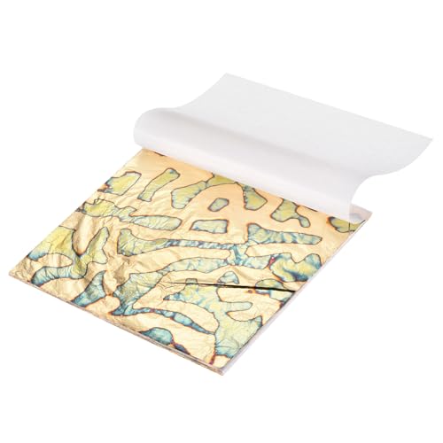 QUARKZMAN 25 Stück Blattgoldblätter 5,5" x 5,5" Imitationsgoldfolienblätter Buntbuch mit Muster für Basteln, Bilderrahmen, Nägel und DIY-Kunstdekoration, Goldstreifenmuster von QUARKZMAN