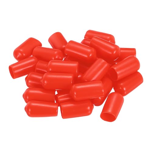 QUARKZMAN 28 Stück Gummi Endkappen PVC Gummikappen, 11mm(7/16") ID 22mm(7/8") Höhe Runde Schutzkappen Flexible Gummipfropfen Abdeckkappen für Schrauben Metallstäbe Elektrokabeln, Rot von QUARKZMAN