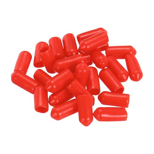 QUARKZMAN 28 Stück Gummi Endkappen PVC Gummikappen, 6,5 mm (7/32") ID 15 mm (9/16") Höhe Runde Schutzkappen Flexible Gummipfropfen Abdeckkappen für Schrauben Metallstäbe Elektrokabeln, Rot von QUARKZMAN