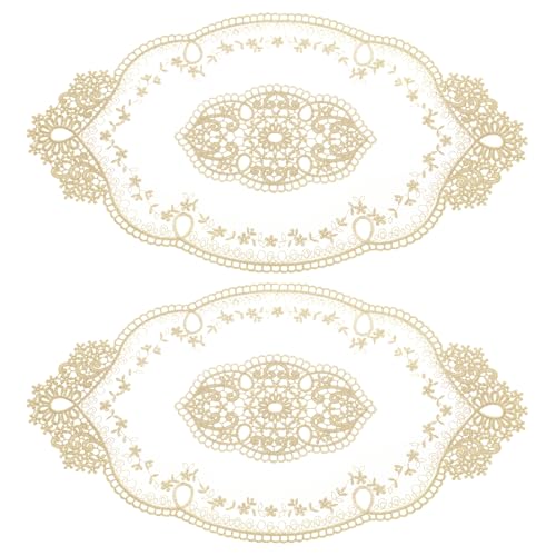 QUARKZMAN 2Pack Retro Spitzenplatzset 51x29 cm Oval Bestickte Tischsets Französische Häkeldeckchen Untersetzer Tassenmatte für Zuhause Hochzeit, Kaffee von QUARKZMAN