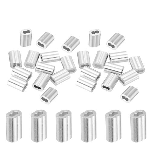 QUARKZMAN 3/64" 1.2mm Aluminium Crimping Loop Sleeve Double Ferrule für Drahtseil Kabel Leitungsende, Silber 25 Stück von QUARKZMAN